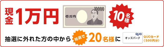現金1万円10名様、QUOカード(500円分)20名様
