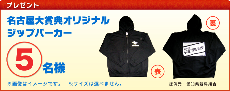 名古屋大賞典オリジナルジップパーカー 5名様 ※画像はイメージです。※サイズは選べません。提供元:愛知県競馬組合