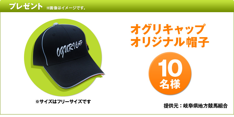 プレゼント オグリキャップオリジナル帽子 10名様 提供元:岐阜県地方競馬組合 ※画像はイメージです。 ※サイズはフリーサイズです