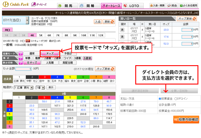 オッズ投票画面01
