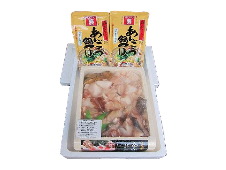 茨城県産あんこう鍋セット(あんこう1kg【キモ・ヌノ・水袋・えら・皮・柳肉・とも】x1、あんこう鍋つゆ625mlx2)