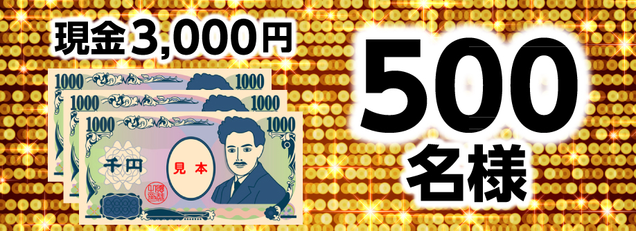 現金3,000円 500名様