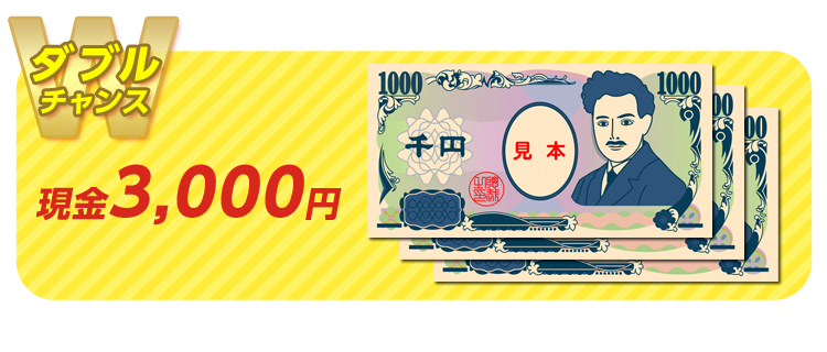 【ダブルチャンス】現金3,000円 300名様