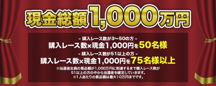 z1,000~@w[X3`50̕ w[X~1,000~50l@w[X51ȏ̕ w[X~1,000~75lȏ@IґŠiiz1,000~ɓB܂ōw[X51ȏ̒̕瓖I҂m肵Ă܂B1ľiiz͍ő10~܂łłB