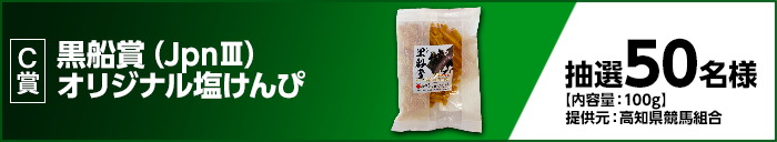 C賞 黒船賞(JpnIII)オリジナル塩けんぴ 抽選50名様 【内容量:100g】提供元:高知県競馬組合