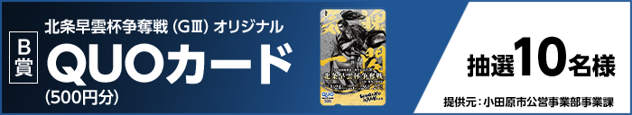 【B賞】北条早雲杯争奪戦(GIII)オリジナルQUOカード(500円分) 抽選10名様 提供元:小田原市公営事業部事業課