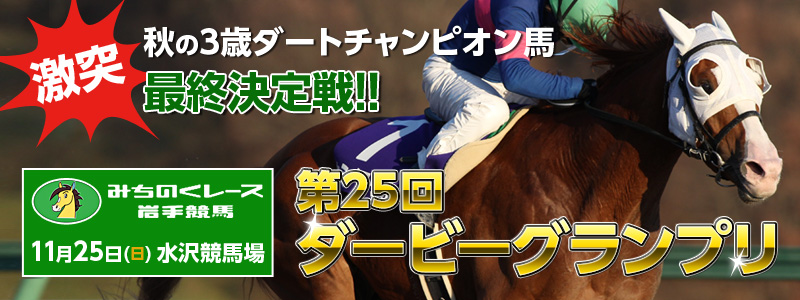 激突！秋の3歳ダートチャンピオン馬最終決定戦！！第25回ダービーグランプリ 11月25日(日）水沢競馬場