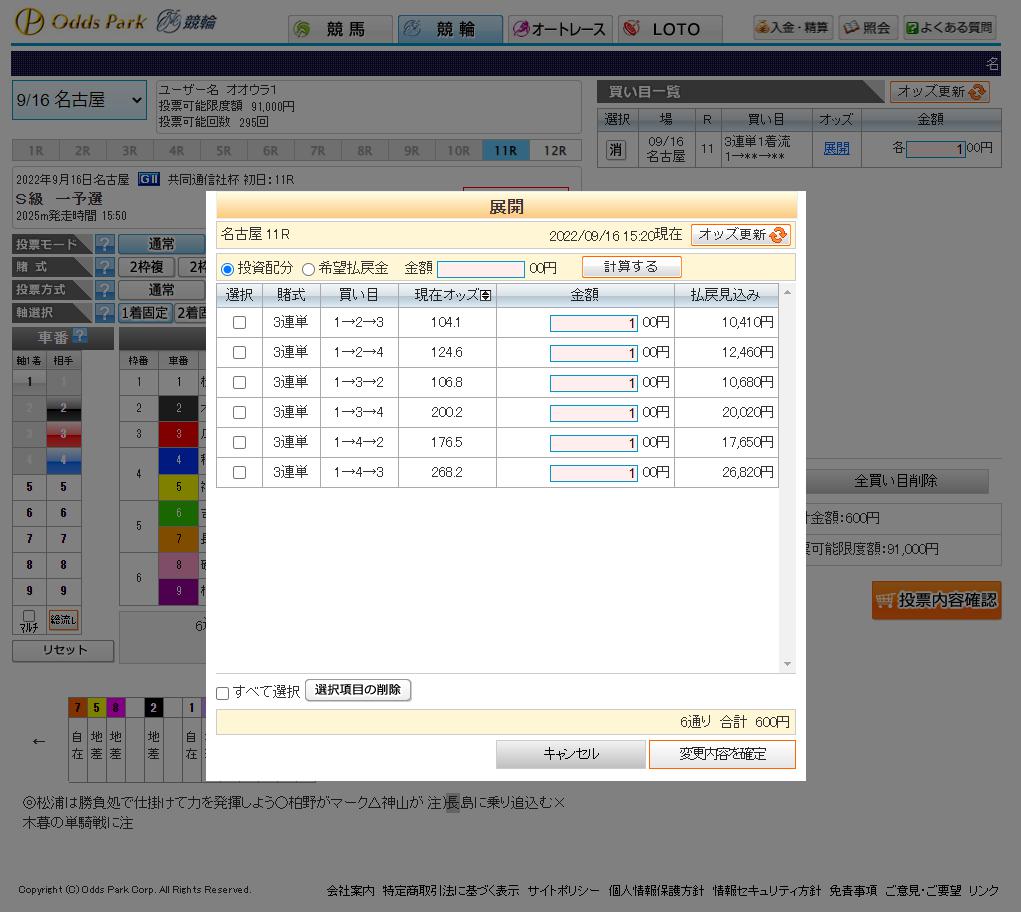 資金配分投票画面