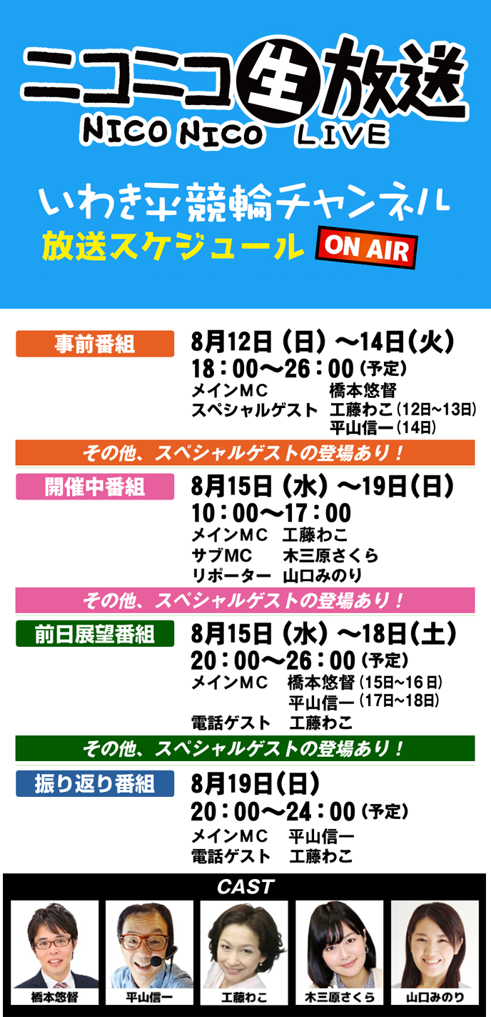 ニコニコ生放送（いわき平競輪チャンネル）