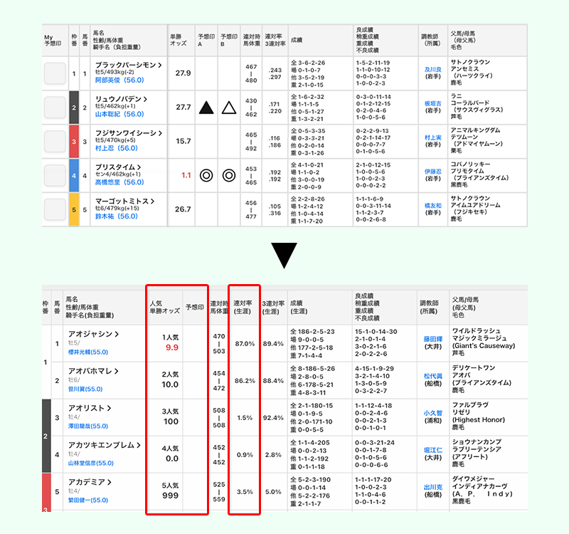 競馬出走表変更点１